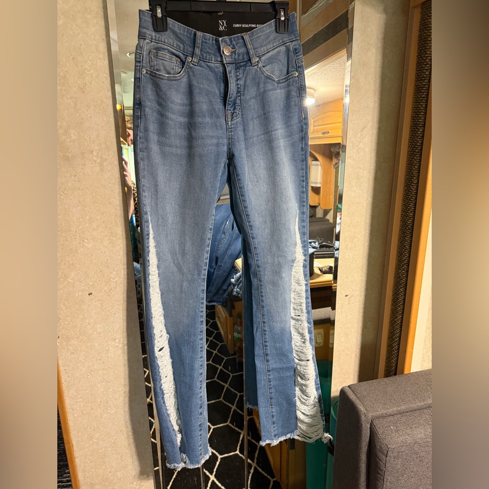 NY&Co Classic Blue Distressed Women's Flare Jeans